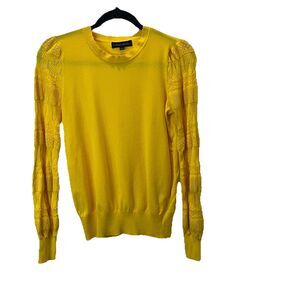 Catherine Malandrino Yellow Gold Crochet Long Sleeves Top Womens Size S Cottage